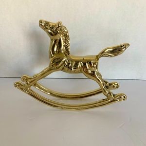 Vintage MCM polished brass rocking horse